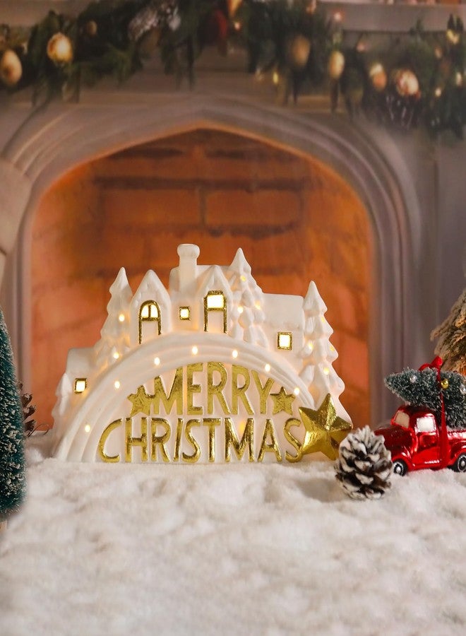 VCUTEKA Christmas Village House Lighted Indoor Decorations White Ceramic Houses with LED Light Merry Christmas Village Collectible Buildings Figurines Ceramic House Light up Figurine for Holiday Xmas Decor - Image 5
